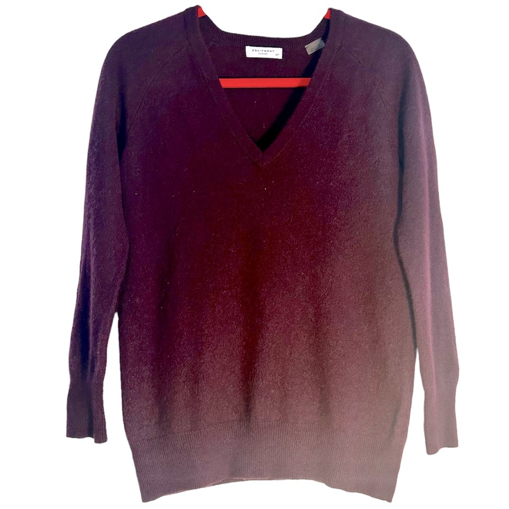 Equipment Cashmere V-neck Ladies Sweater Burgundy Size Small